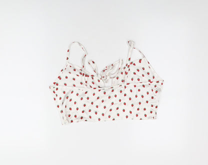 Nasty Gal Womens White Geometric Polyester Cropped T-Shirt Size 16 V-Neck - Strawberry Print