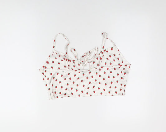 Nasty Gal Womens White Geometric Polyester Cropped T-Shirt Size 16 V-Neck - Strawberry Print