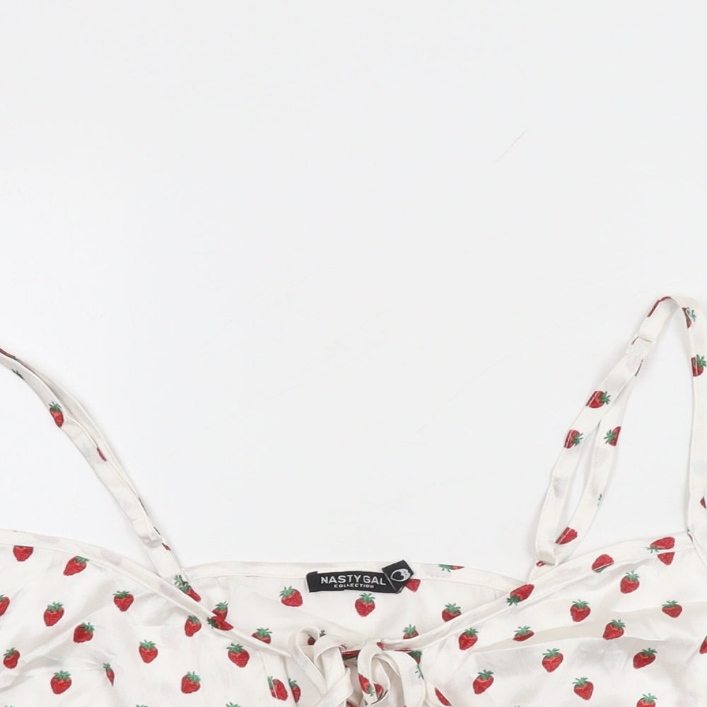 Nasty Gal Womens White Geometric Polyester Cropped T-Shirt Size 16 V-Neck - Strawberry Print