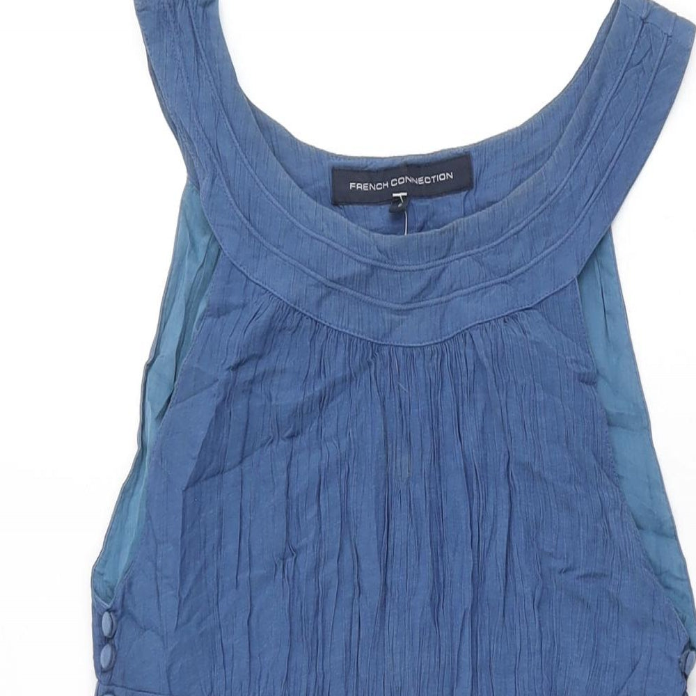 French Connection Womens Blue Cotton Skater Dress Size 6 Round Neck Button