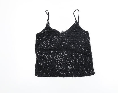 H&M Womens Black Polyamide Basic T-Shirt Size 8 V-Neck - Sequins