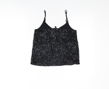 H&M Womens Black Polyamide Basic T-Shirt Size 8 V-Neck - Sequins