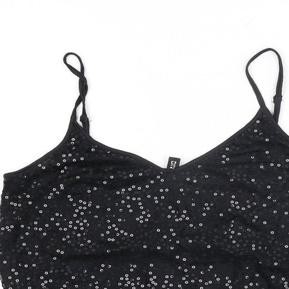 H&M Womens Black Polyamide Basic T-Shirt Size 8 V-Neck - Sequins