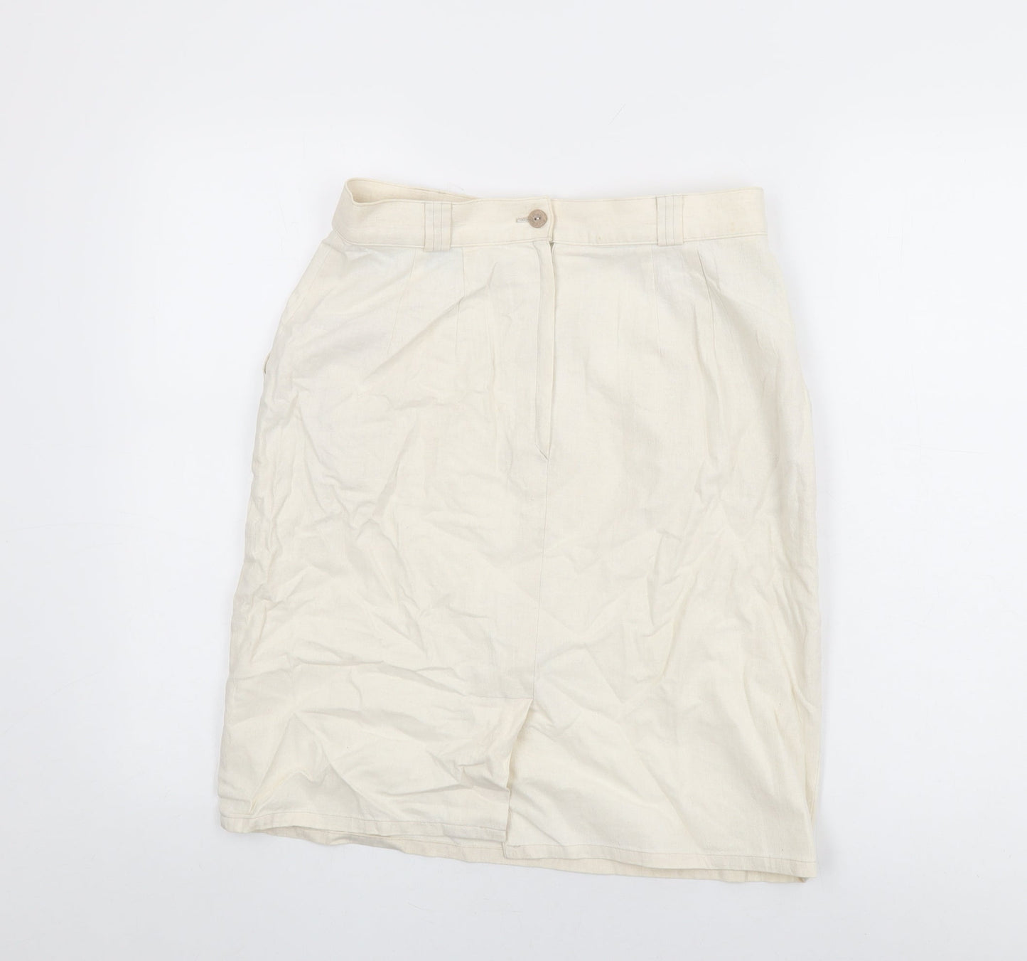 St Michael Womens Ivory Cotton Straight & Pencil Skirt Size 14 Zip
