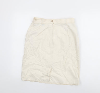 St Michael Womens Ivory Cotton Straight & Pencil Skirt Size 14 Zip