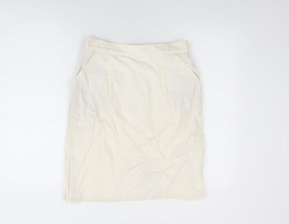 St Michael Womens Ivory Cotton Straight & Pencil Skirt Size 14 Zip