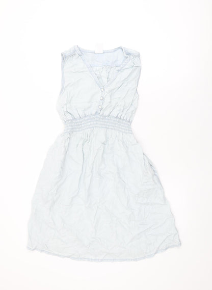 H&M Womens Blue Lyocell Shift Size S V-Neck Button