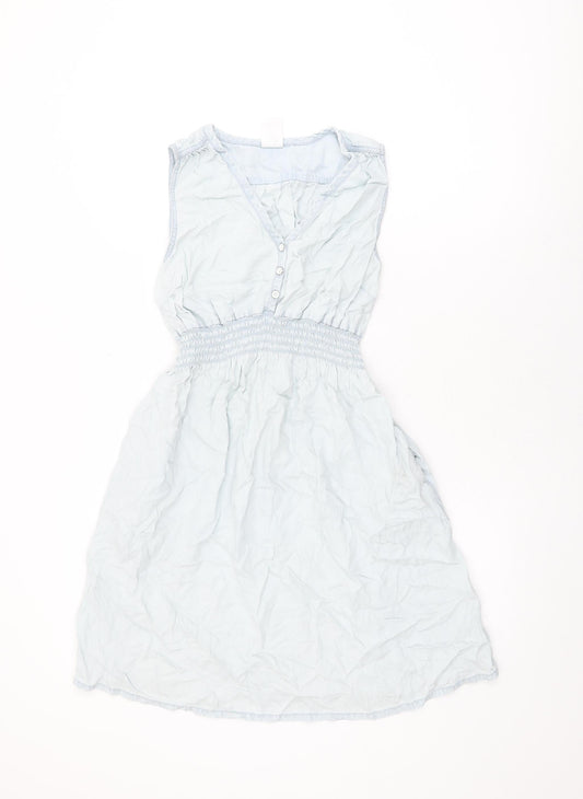 H&M Womens Blue Lyocell Shift Size S V-Neck Button
