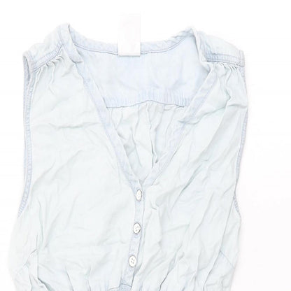 H&M Womens Blue Lyocell Shift Size S V-Neck Button
