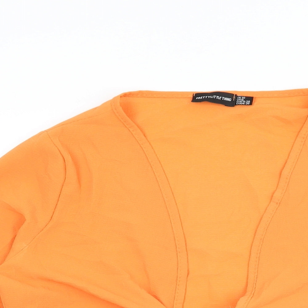 Womens UK Size 10 PRETTYLITTLETHING Orange Cropped Blouse