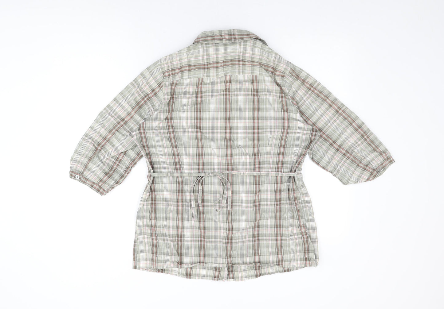 EWM Womens Green Plaid Cotton Basic Button-Up Size 14 Collared