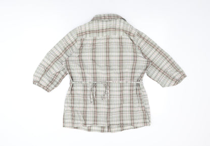 EWM Womens Green Plaid Cotton Basic Button-Up Size 14 Collared