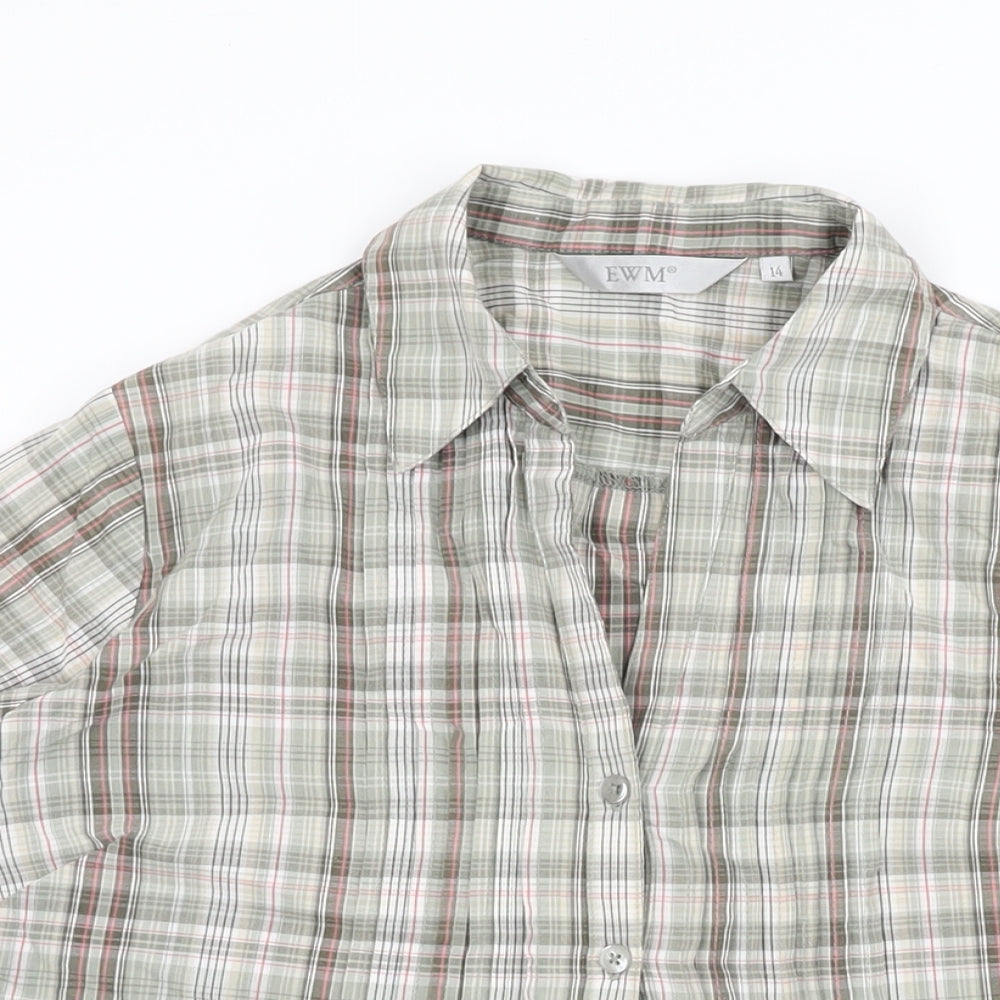 EWM Womens Green Plaid Cotton Basic Button-Up Size 14 Collared