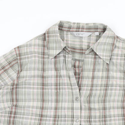 EWM Womens Green Plaid Cotton Basic Button-Up Size 14 Collared