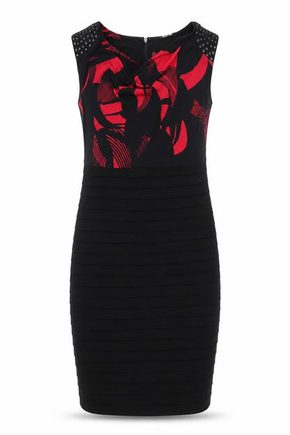 GOLD Womens Black Geometric Polyester Bodycon Size 14 Cowl Neck Zip