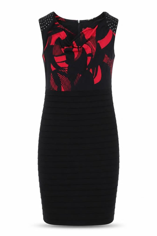 GOLD Womens Black Geometric Polyester Bodycon Size 14 Cowl Neck Zip