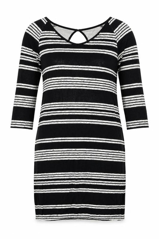 Saint Tropez Womens Black Striped Viscose Shift Size XS Round Neck Pullover