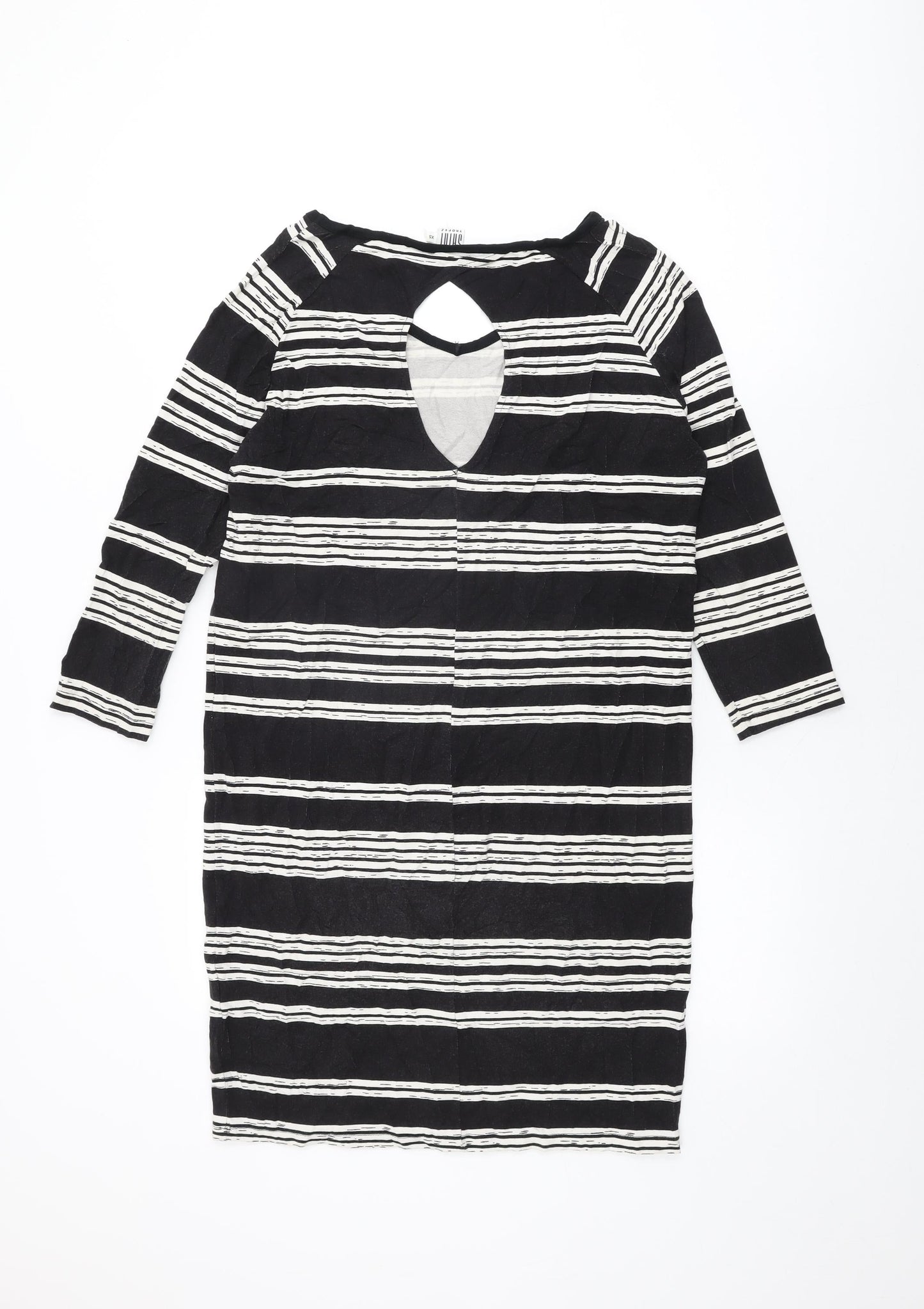 Saint Tropez Womens Black Striped Viscose Shift Size XS Round Neck Pullover