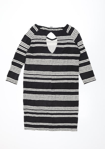 Saint Tropez Womens Black Striped Viscose Shift Size XS Round Neck Pullover