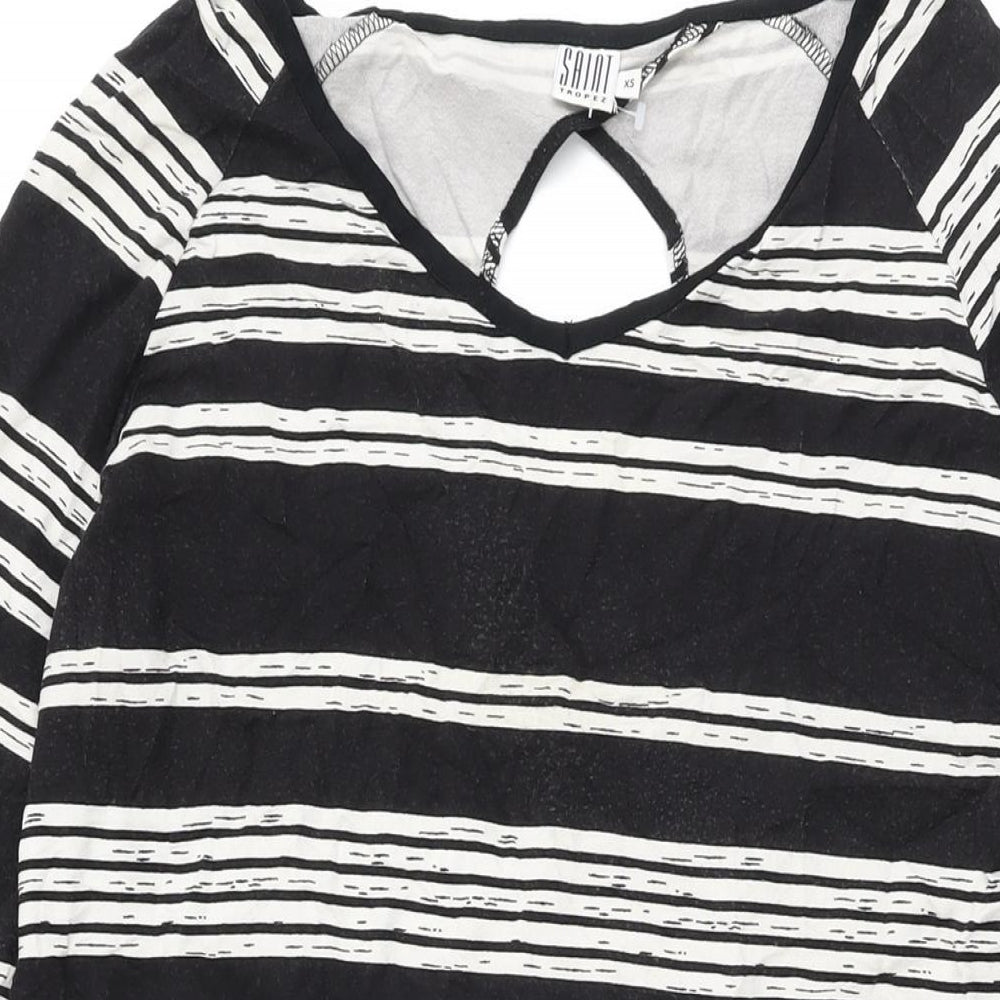 Saint Tropez Womens Black Striped Viscose Shift Size XS Round Neck Pullover