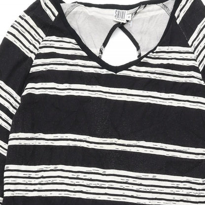 Saint Tropez Womens Black Striped Viscose Shift Size XS Round Neck Pullover