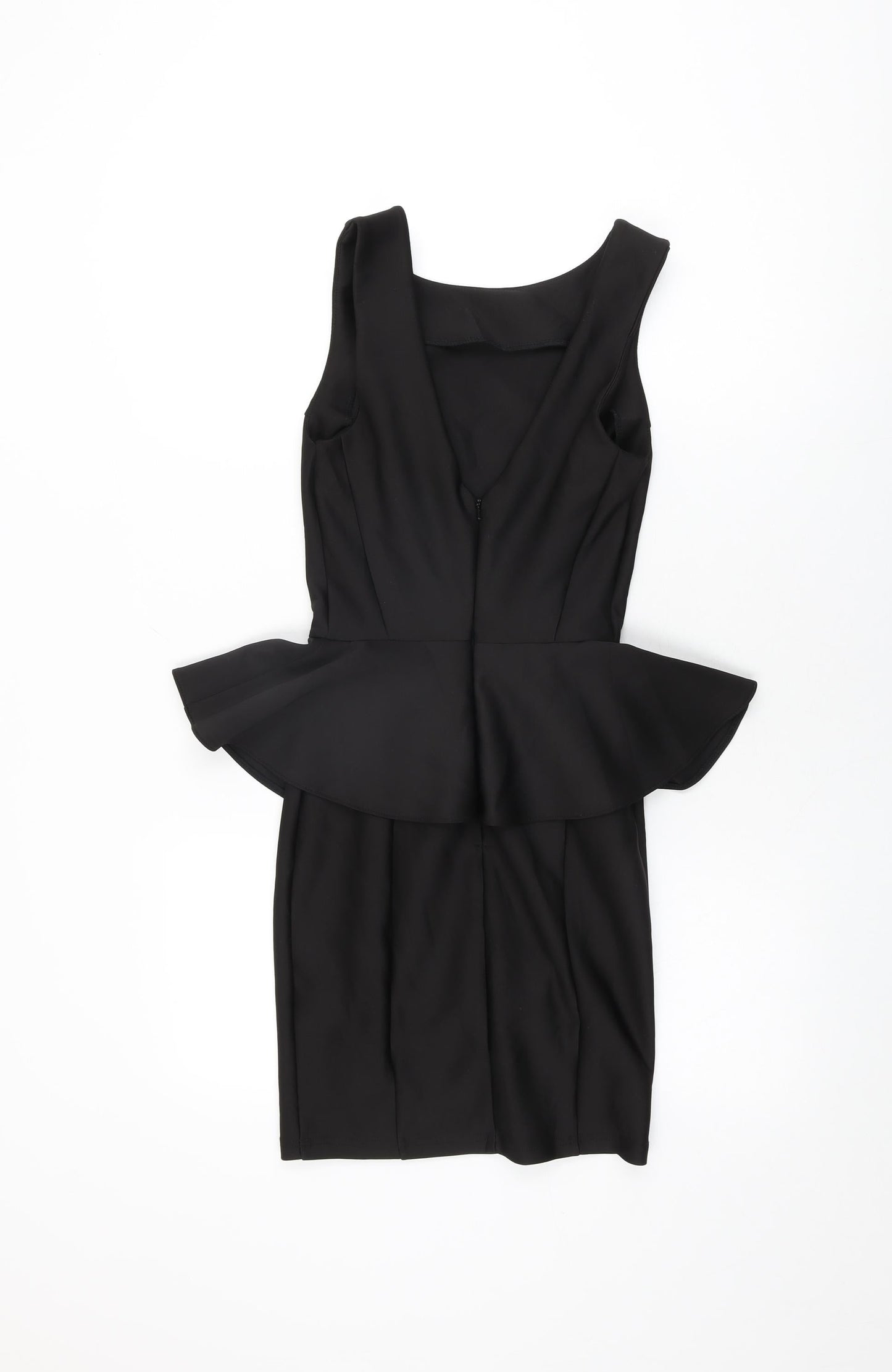 Topshop Womens Black Polyester Bodycon Size 6 Round Neck Zip - Frill Detail