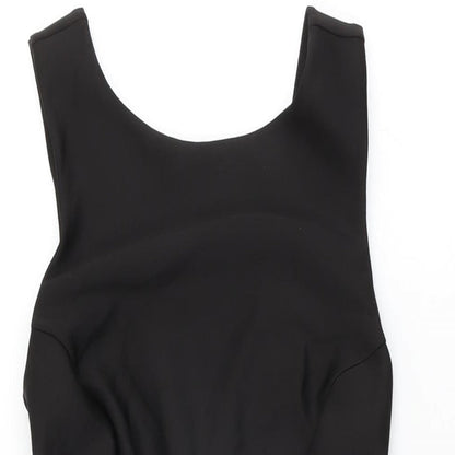 Topshop Womens Black Polyester Bodycon Size 6 Round Neck Zip - Frill Detail