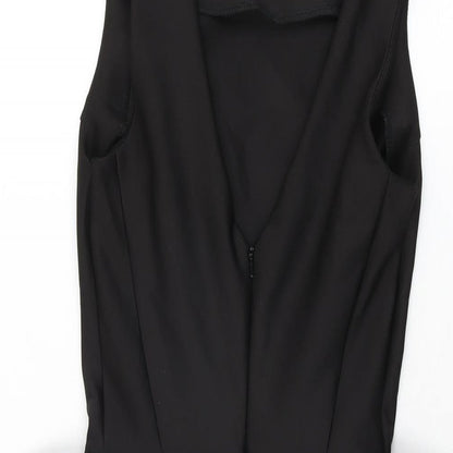 Topshop Womens Black Polyester Bodycon Size 6 Round Neck Zip - Frill Detail