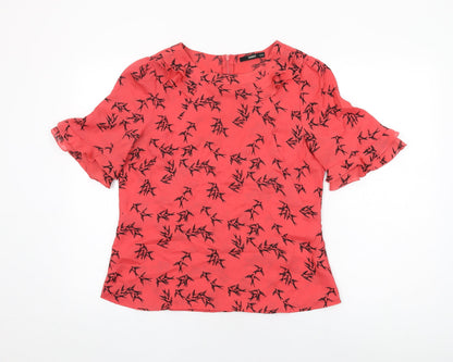 Oasis Womens Red Geometric Polyester Basic T-Shirt Size 14 Round Neck - Bird Print