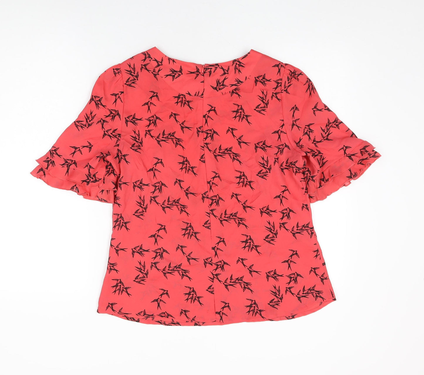 Oasis Womens Red Geometric Polyester Basic T-Shirt Size 14 Round Neck - Bird Print