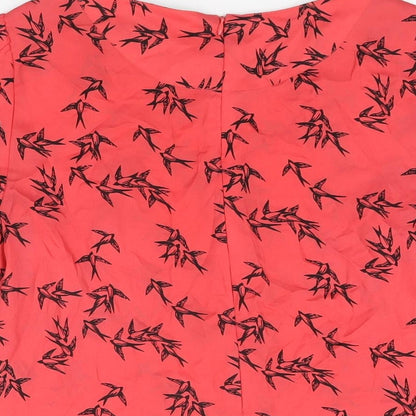 Oasis Womens Red Geometric Polyester Basic T-Shirt Size 14 Round Neck - Bird Print