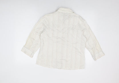 Just Elegance Womens White Striped Cotton Basic Button-Up Size 16 Collared