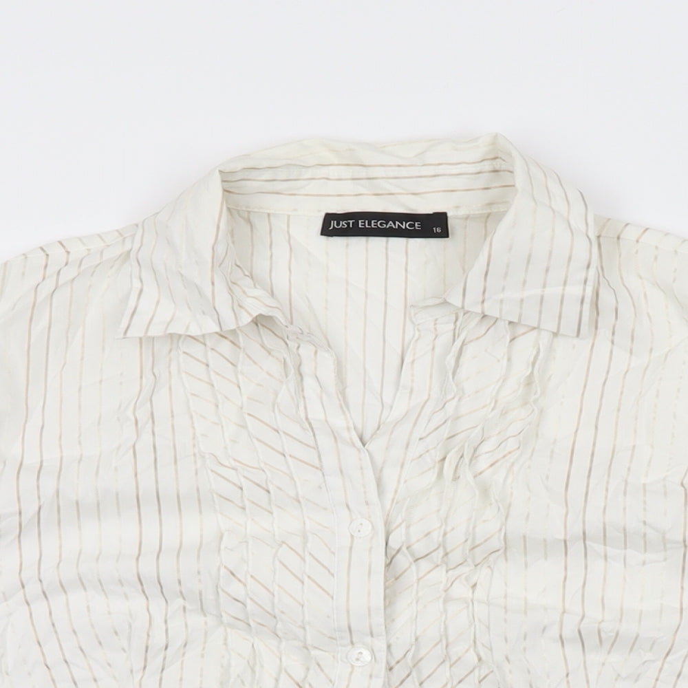 Just Elegance Womens White Striped Cotton Basic Button-Up Size 16 Collared