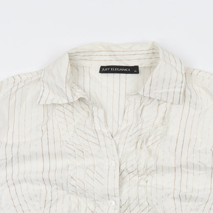 Just Elegance Womens White Striped Cotton Basic Button-Up Size 16 Collared