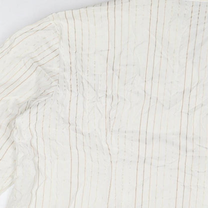 Just Elegance Womens White Striped Cotton Basic Button-Up Size 16 Collared