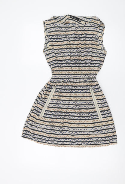 Mela London Womens Beige Striped Polyester A-Line Size 10 Round Neck Pullover