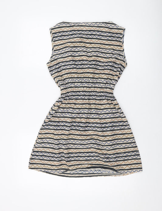 Mela London Womens Beige Striped Polyester A-Line Size 10 Round Neck Pullover