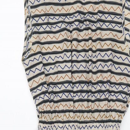 Mela London Womens Beige Striped Polyester A-Line Size 10 Round Neck Pullover