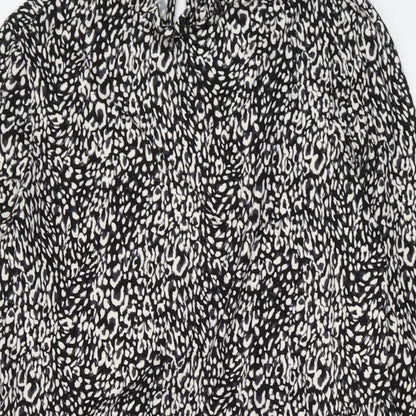 New Look Womens Black Animal Print Polyester A-Line Size 6 Mock Neck Button