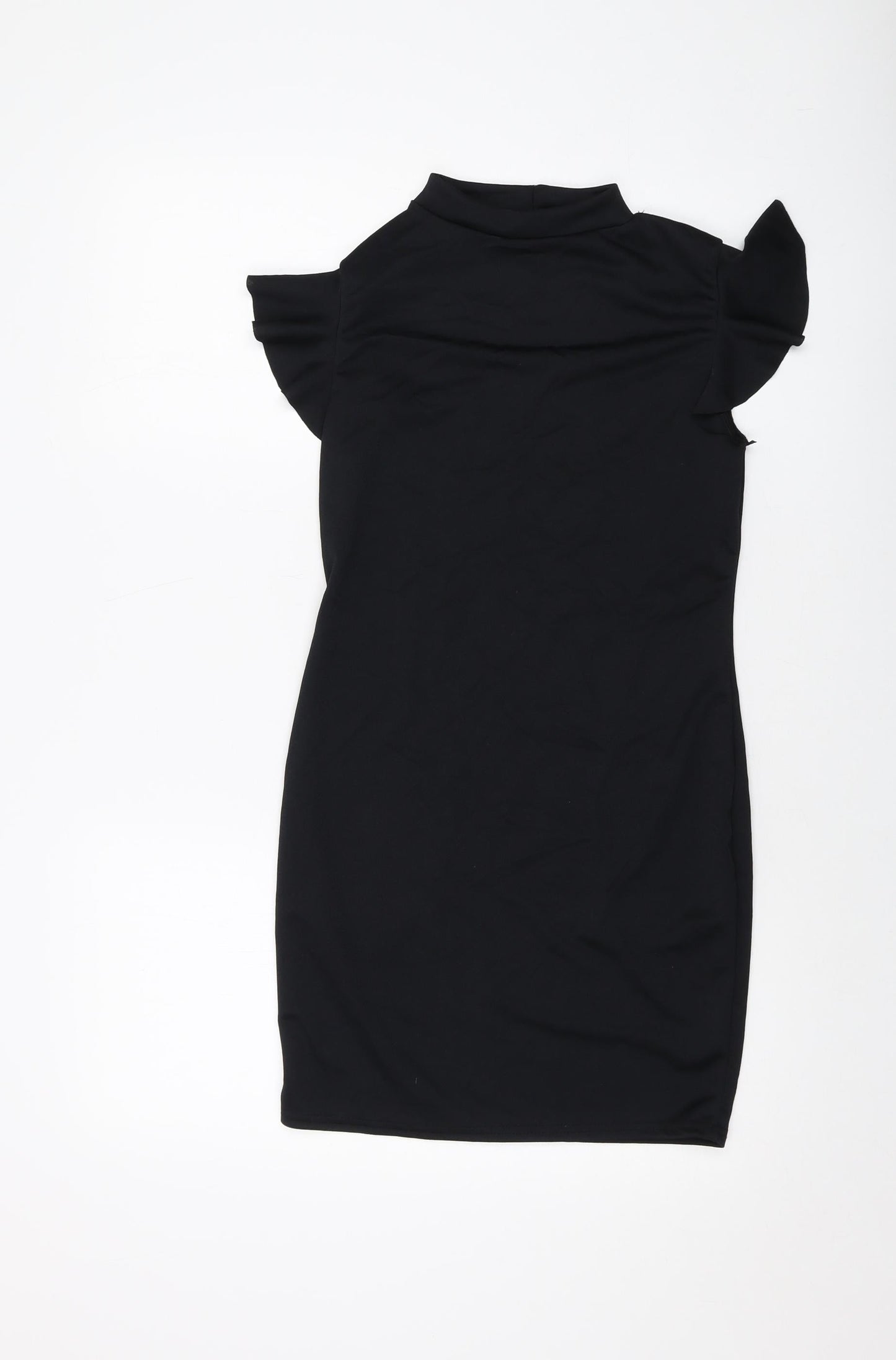 PRETTYLITTLETHING Womens Black Polyester Mini Size 12 Mock Neck Pullover