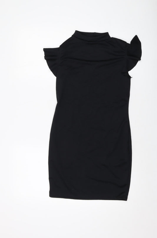 PRETTYLITTLETHING Womens Black Polyester Mini Size 12 Mock Neck Pullover