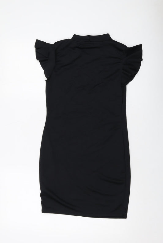 PRETTYLITTLETHING Womens Black Polyester Mini Size 12 Mock Neck Pullover