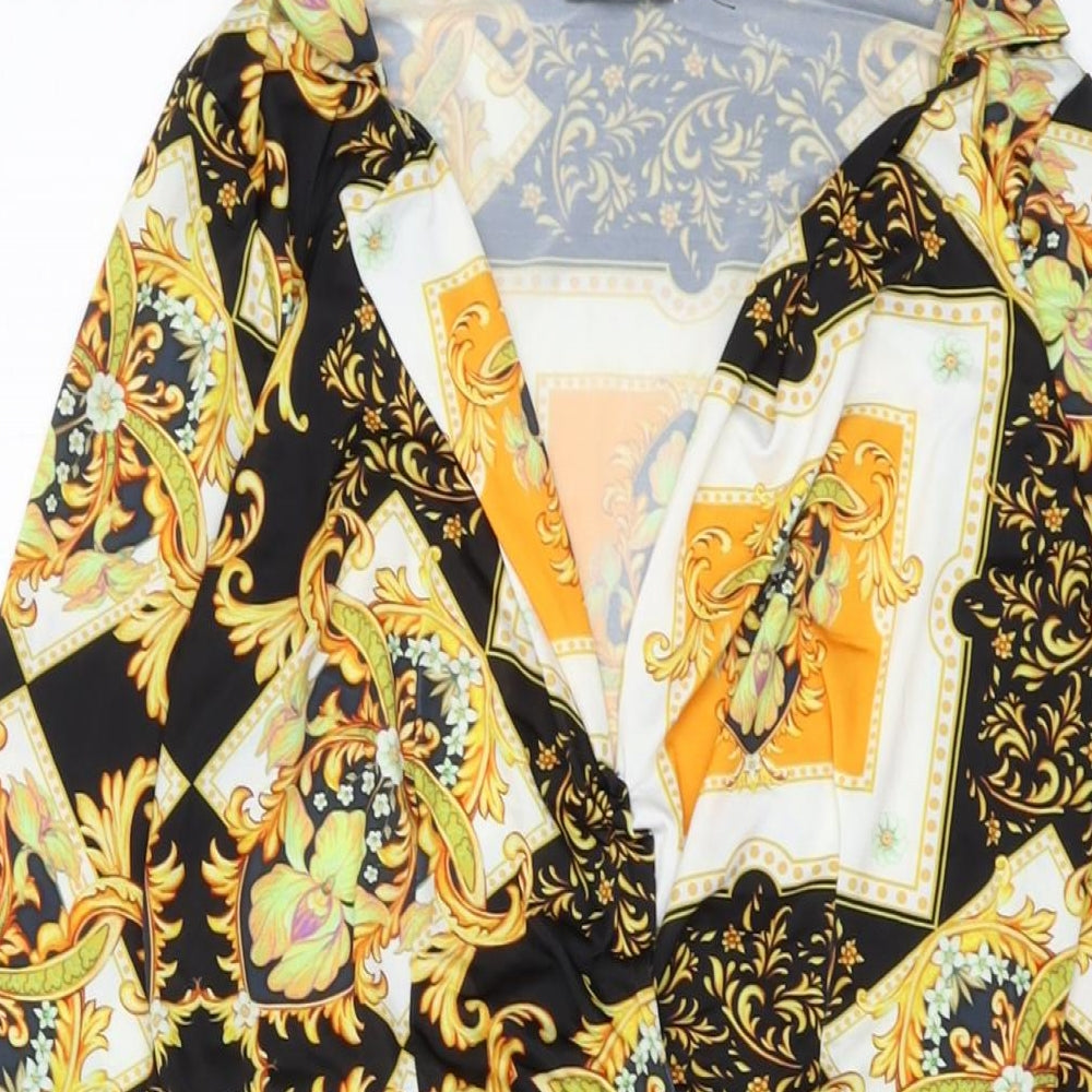 PRETTYLITTLETHING Womens Black Geometric Polyester Bodycon Size 10 V-Neck Pullover