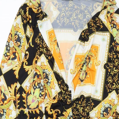 PRETTYLITTLETHING Womens Black Geometric Polyester Bodycon Size 10 V-Neck Pullover