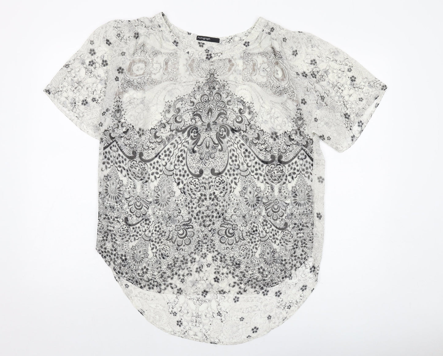 Autograph Womens Beige Geometric Polyester Basic Blouse Size 10 Round Neck