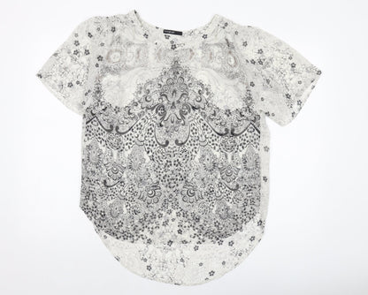 Autograph Womens Beige Geometric Polyester Basic Blouse Size 10 Round Neck