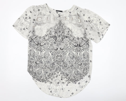 Autograph Womens Beige Geometric Polyester Basic Blouse Size 10 Round Neck