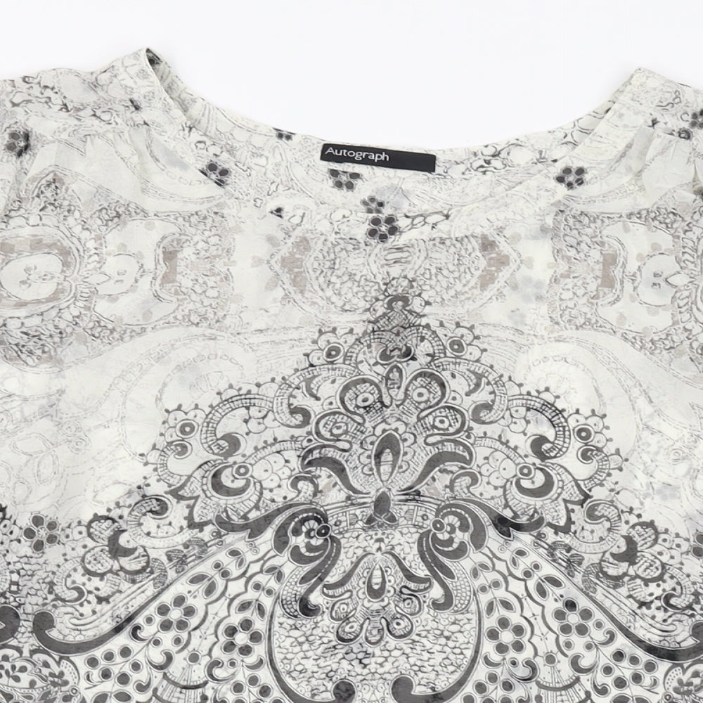 Autograph Womens Beige Geometric Polyester Basic Blouse Size 10 Round Neck