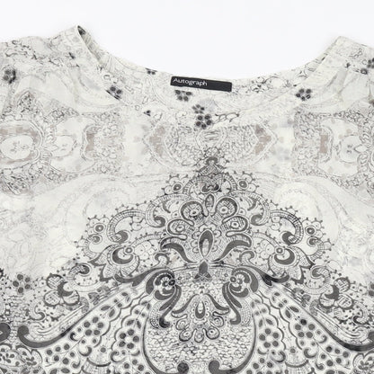 Autograph Womens Beige Geometric Polyester Basic Blouse Size 10 Round Neck