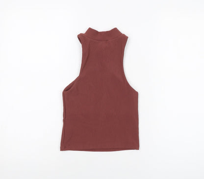 Zra Womens Brown Polyester Cropped Tank Size S Mock Neck